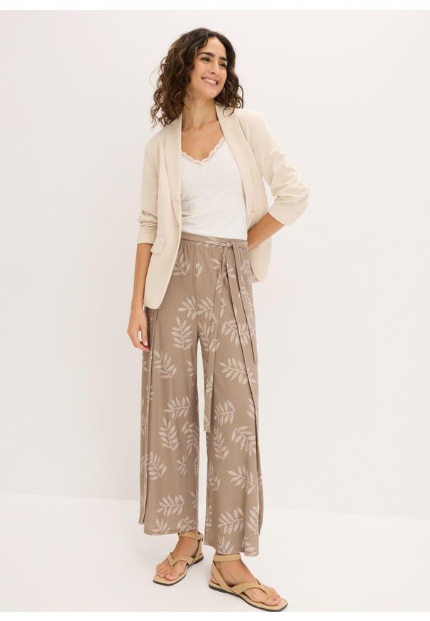 bonprix - Spodnie palazzo. Kolor: brązowy. Materiał: jersey. Długość: długie