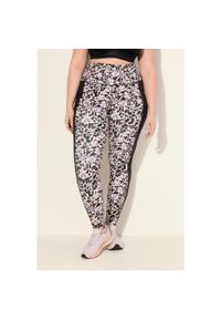 ULLA POPKEN - Damskie Legginsy sportowe szybkoschnące wzór w panterkę z recyklingu. Kolekcja: plus size. Kolor: czarny. Materiał: poliester, materiał. Wzór: motyw zwierzęcy