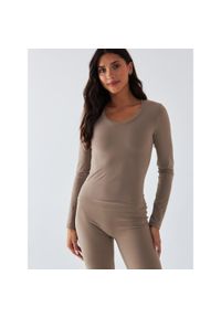 BESHAPED - Longsleeve Sportowy BeShaped Morning Dew. Kolor: beżowy. Materiał: nylon, elastan. Długość rękawa: długi rękaw. Sport: fitness #1