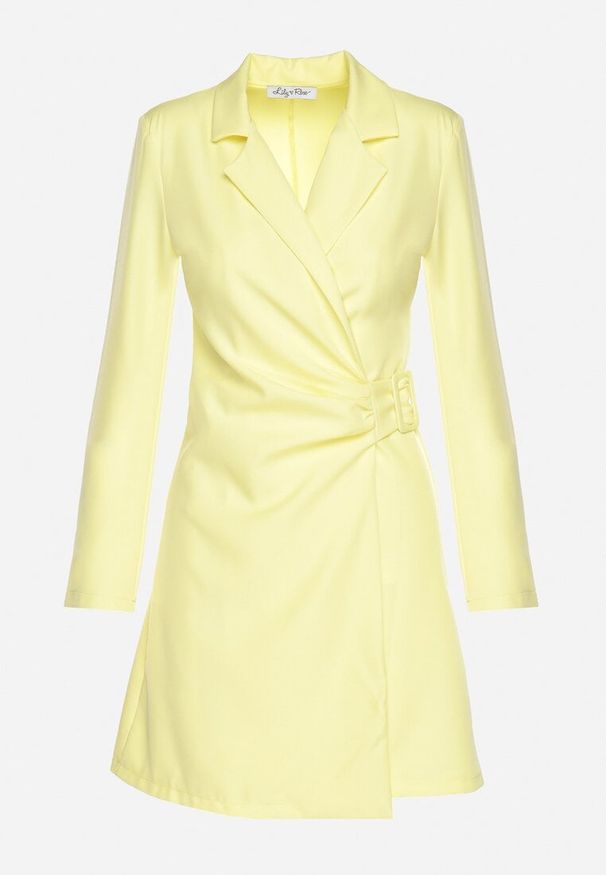 Born2be - Żółta Kopertowa Sukienka o Fasonie Marynarki Arelisa. Kolor: żółty. Materiał: materiał. Typ sukienki: kopertowe