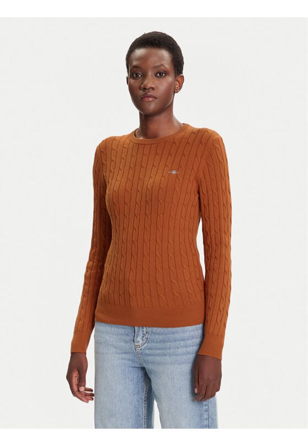 GANT - Gant Sweter 4800100 Brązowy Slim Fit. Kolor: brązowy. Materiał: bawełna