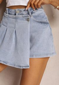 Renee - Niebieskie Spódnico-Szorty Jeansowe High Waist Tinassol. Okazja: na co dzień. Stan: podwyższony. Kolor: niebieski. Materiał: jeans. Styl: elegancki, casual #4
