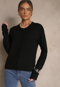 Renee - Czarny Klasyczny Kardigan z Zaokrąglonym Dekoltem Reonira. Okazja: na co dzień. Kolor: czarny. Materiał: jeans. Styl: klasyczny #4