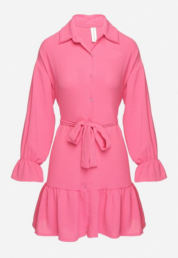 Born2be - Różowa Koszulowa Sukienka z Wiązanym Paskiem Stevania. Kolor: różowy. Materiał: materiał. Typ sukienki: koszulowe. Długość: mini
