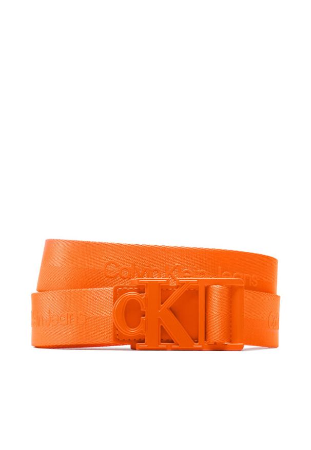 Calvin Klein Jeans Pasek Męski Monogram Logo Webbing Belt 35Mm K50K510475 Pomarańczowy. Kolor: pomarańczowy. Materiał: materiał