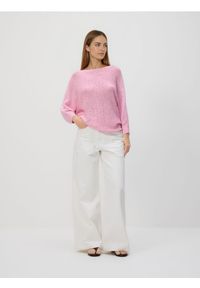Reserved - Gładki sweter - różowy. Kolor: różowy. Materiał: dzianina. Wzór: gładki