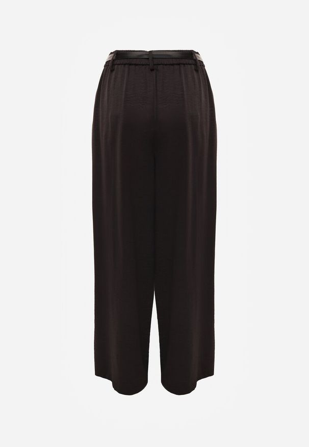 Renee - Czarne Spodnie Szerokie z Dodatkiem Bawełny High Waist z Metaliczną Klamrą Azaerixis. Okazja: na co dzień. Stan: podwyższony. Kolor: czarny. Materiał: bawełna. Styl: casual