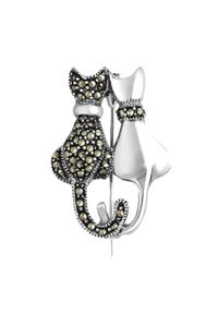 Braccatta - LUV Srebrna broszka z markazytami koty zakochane. Materiał: srebrne. Kolor: srebrny. Wzór: aplikacja. Kamień szlachetny: markazyt #1