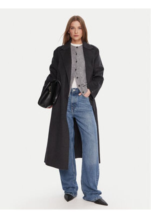 TOMMY HILFIGER - Tommy Hilfiger Płaszcz wełniany WW0WW47286 Szary Regular Fit. Kolor: szary. Materiał: syntetyk