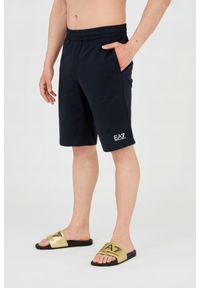 EA7 Emporio Armani - EA7 Granatowe shorty męskie z białym logo, Rozmiar S. Kolor: niebieski. Materiał: bawełna. Długość: krótkie #4