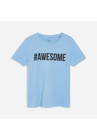 Reserved - Bawełniany t-shirt z nadrukiem - Niebieski. Kolor: niebieski. Materiał: bawełna. Wzór: nadruk #1