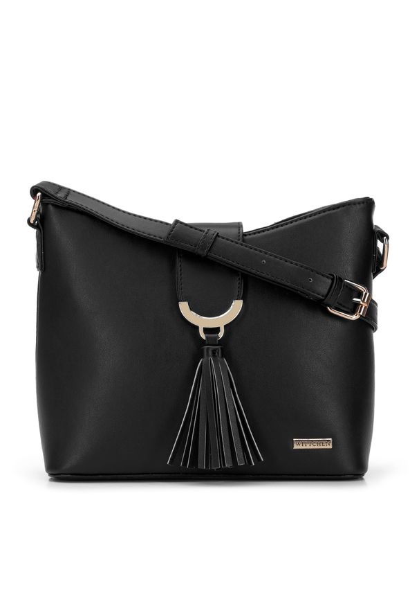Wittchen - Damska listonoszka z ekoskóry z chwostem. Kolor: czarny. Wzór: haft. Dodatki: z haftem, z frędzlami. Materiał: skórzane. Styl: elegancki