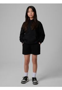 4f - 4F Spodenki dresowe dziewczęce - czarne 134 (8-9 lat). Kolor: czarny. Materiał: dresówka. Długość: krótkie. Wzór: gładki, ze splotem. Sezon: lato #2