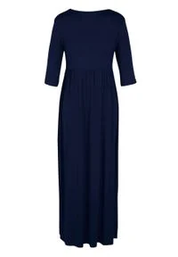 Długa sukienka ze stretchem z okrągłym dekoltem bonprix ciemnoniebieski. Kolor: niebieski. Materiał: wiskoza. Długość: maxi #1