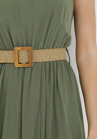 Born2be - Ciemnozielona Sukienka z Paskiem Chrysaleia. Okazja: na co dzień. Kolor: zielony. Długość rękawa: na ramiączkach. Wzór: gładki. Sezon: lato. Typ sukienki: proste. Styl: casual. Długość: maxi #3