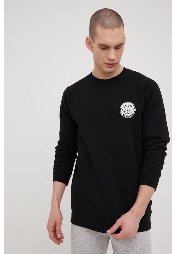 Rip Curl bluza męska kolor czarny z nadrukiem. Kolor: czarny. Materiał: bawełna. Wzór: nadruk