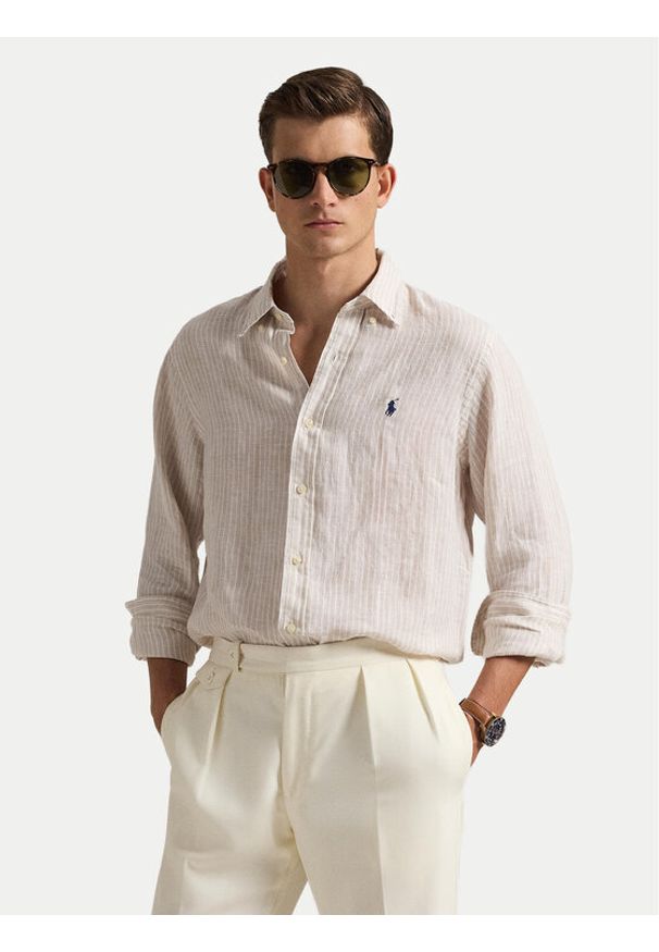 Polo Ralph Lauren Koszula 710B15594006 Beżowy Regular Fit. Typ kołnierza: polo. Kolor: beżowy. Materiał: len