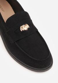 Born2be - Czarne Mokasyny VICES z Wkładką ze Skóry Naturalnej i Metaliczną Aplikacją Nanora. Nosek buta: okrągły. Kolor: czarny. Materiał: skóra. Wzór: aplikacja. Obcas: na obcasie. Styl: klasyczny. Wysokość obcasa: niski #7