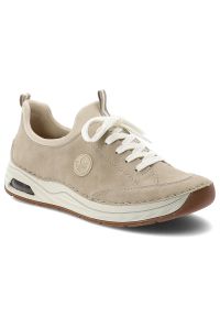 Półbuty damskie Rieker, cholewka ze skóry ekologicznej sportowa sylwetka wsuwane miękka amortyzowana podeszwa, beżowe, 44562-62. Okazja: na spacer, na co dzień. Zapięcie: bez zapięcia. Kolor: beżowy. Materiał: skóra ekologiczna. Szerokość cholewki: normalna. Styl: sportowy #3