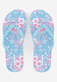 Born2be - Niebieskie Basenowe Japonki z Lekkiej Pianki Ozdobione Kwiatowym Printem Meniss. Okazja: na co dzień, na plażę. Kolor: niebieski. Wzór: kwiaty, nadruk, aplikacja. Sezon: lato. Styl: wakacyjny, casual #9