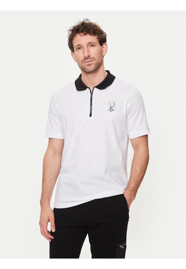 Karl Lagerfeld - KARL LAGERFELD Polo 745025 542224 Biały Regular Fit. Typ kołnierza: polo. Kolor: biały. Materiał: bawełna