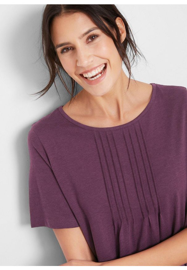 bonprix - T-shirt o trapezowym kroju, krótki rękaw. Kolor: fioletowy. Długość rękawa: krótki rękaw. Długość: krótkie