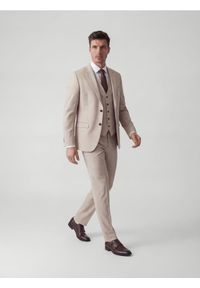 Reserved - Marynarka slim fit w kratę - beżowy. Kolor: beżowy. Materiał: wiskoza, tkanina