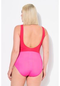 ULLA POPKEN - Damski Strój kąpielowy błyszczący brzeg dekolt w serek bez miękkich miseczek. Kolekcja: plus size. Kolor: różowy. Materiał: poliester, elastan, poliamid, materiał