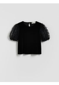 Reserved - Aksamitna bluzka - czarny. Kolor: czarny. Materiał: tkanina. Długość: krótkie #1