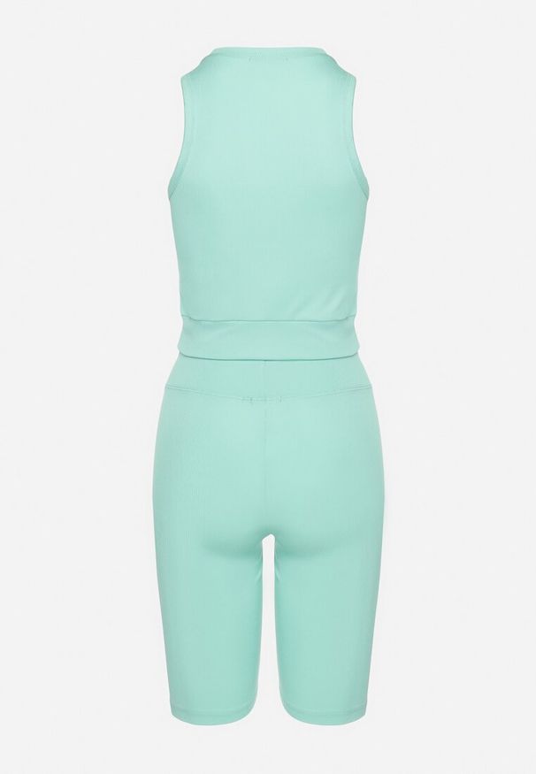 Born2be - Miętowy Komplet Sportowy Biustonosz na Ramiączkach i Legginsy z Gumką w Pasie Nadlira. Kolor: miętowy. Sport: fitness