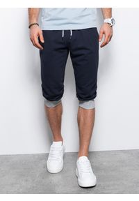 Ombre Clothing - Spodenki męskie dresowe za kolano - granatowe/szare V4. Kolor: szary. Materiał: dresówka #1