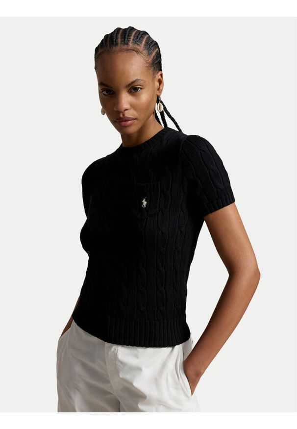 Polo Ralph Lauren Sweter 211971873506 Czarny Slim Fit. Typ kołnierza: polo. Kolor: czarny. Materiał: bawełna