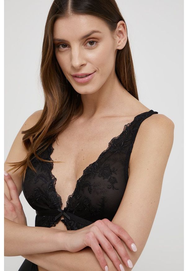 Guess Body kolor czarny gładki. Kolor: czarny. Materiał: koronka, materiał. Wzór: gładki