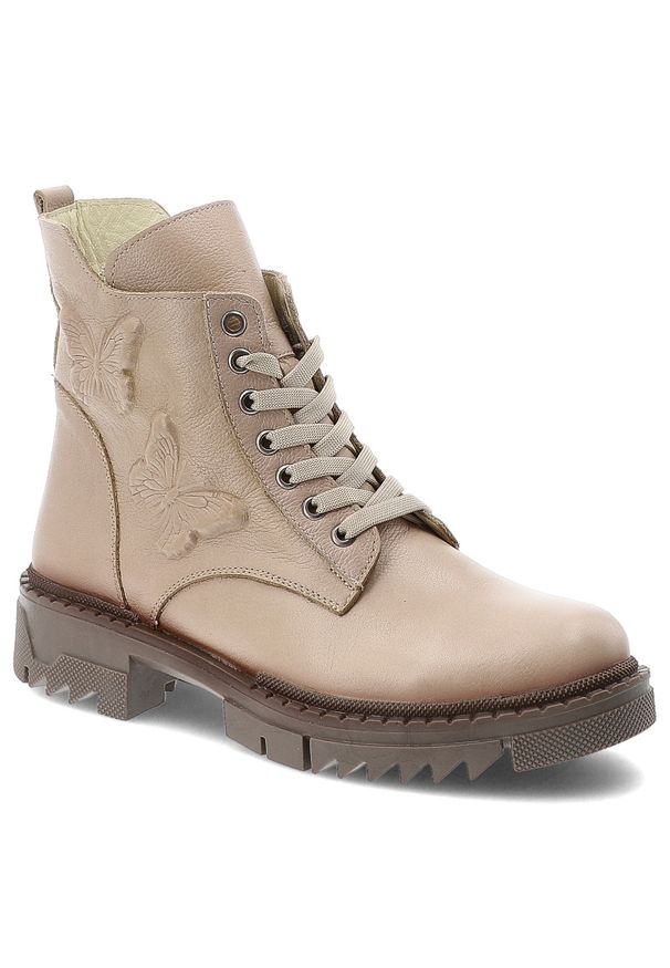 Beżowe Botki Artiker Eleganckie Skórzane Buty. Kolor: beżowy. Materiał: skóra. Styl: elegancki
