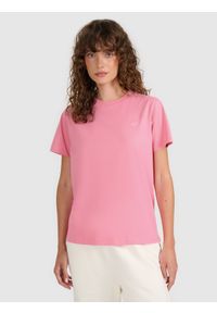 4f - 4F T-shirt regular gładki damski - różowy XXL. Okazja: na co dzień. Kolor: różowy. Materiał: jersey, bawełna. Długość rękawa: krótki rękaw. Długość: krótkie. Wzór: gładki. Sezon: lato. Styl: klasyczny, sportowy, casual
