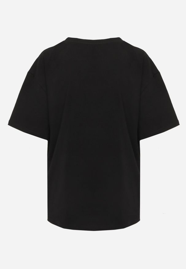Born2be - Czarny T-shirt Bawełniany z Ozdobnymi Cekinami Greyfeather. Okazja: na co dzień, na spotkanie biznesowe, do pracy. Kolekcja: plus size. Kolor: czarny. Materiał: bawełna. Długość: długie. Wzór: gładki. Styl: biznesowy, casual, elegancki