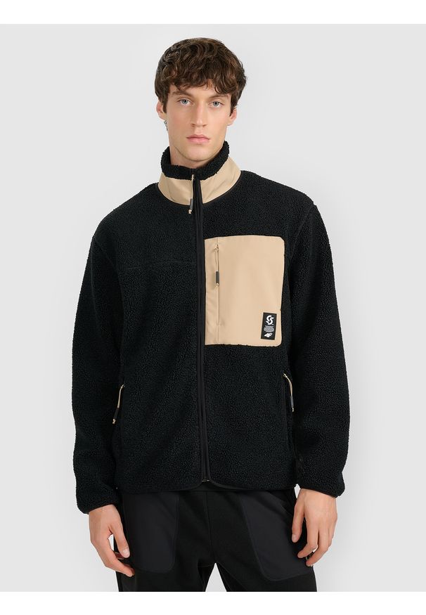 4f - 4F Polar sherpa regular ze stójką męski - czarny M. Typ kołnierza: kołnierzyk stójkowy. Kolor: czarny. Materiał: polar. Sport: turystyka piesza