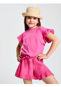 Sinsay - Szorty z muślinowej bawełny wykończone falbanami - różowy. Kolor: różowy. Materiał: bawełna #1