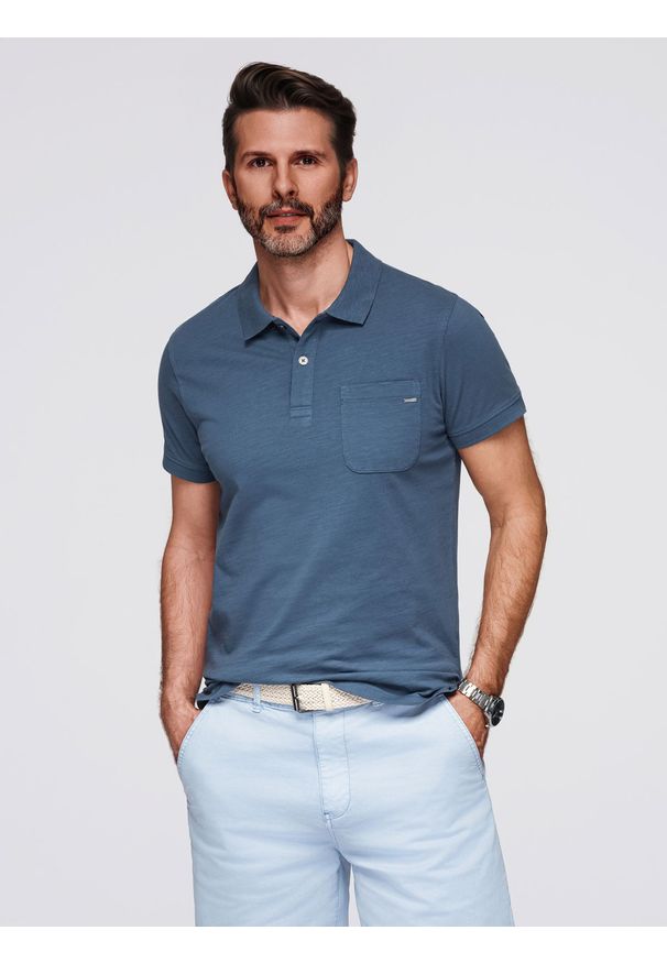 Ombre Clothing - Koszulka polo klasyczna z bawełnianej dzianiny – ciemnoniebieska V8 - Rozmiar: M. Okazja: na co dzień. Typ kołnierza: polo. Kolor: niebieski. Materiał: bawełna, dzianina. Styl: klasyczny