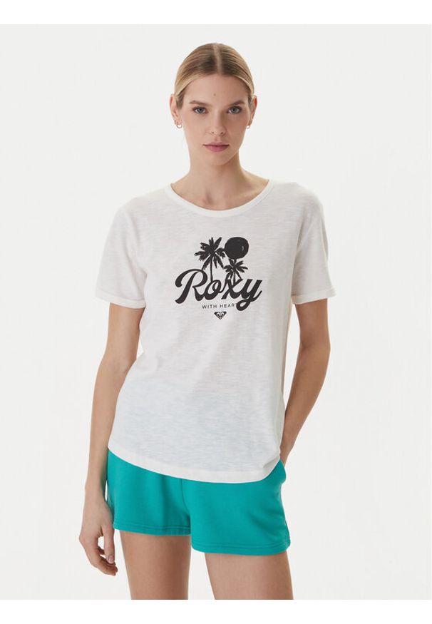 Roxy T-Shirt Oceanwave ERJZT06096 Biały Loose Fit. Kolor: biały. Materiał: syntetyk