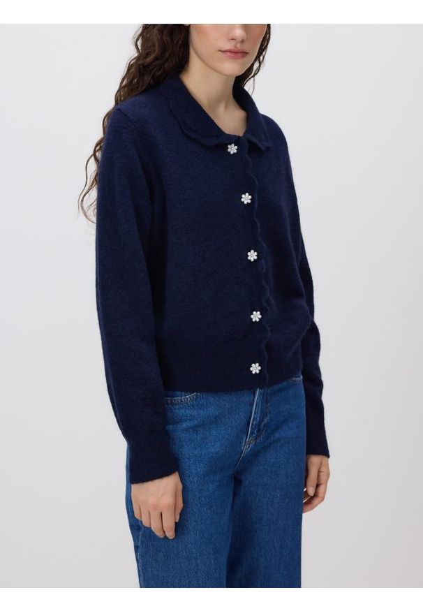 Reserved - Kardigan z ozdobnymi guzikami - granatowy. Kolor: niebieski. Materiał: dzianina, wełna