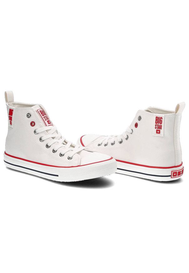 Big-Star - Białe Trampki Big Star Damskie Modne Półbuty. Wysokość cholewki: przed kolano. Zapięcie: pasek. Kolor: biały. Materiał: guma, jeans. Szerokość cholewki: normalna. Styl: sportowy, klasyczny