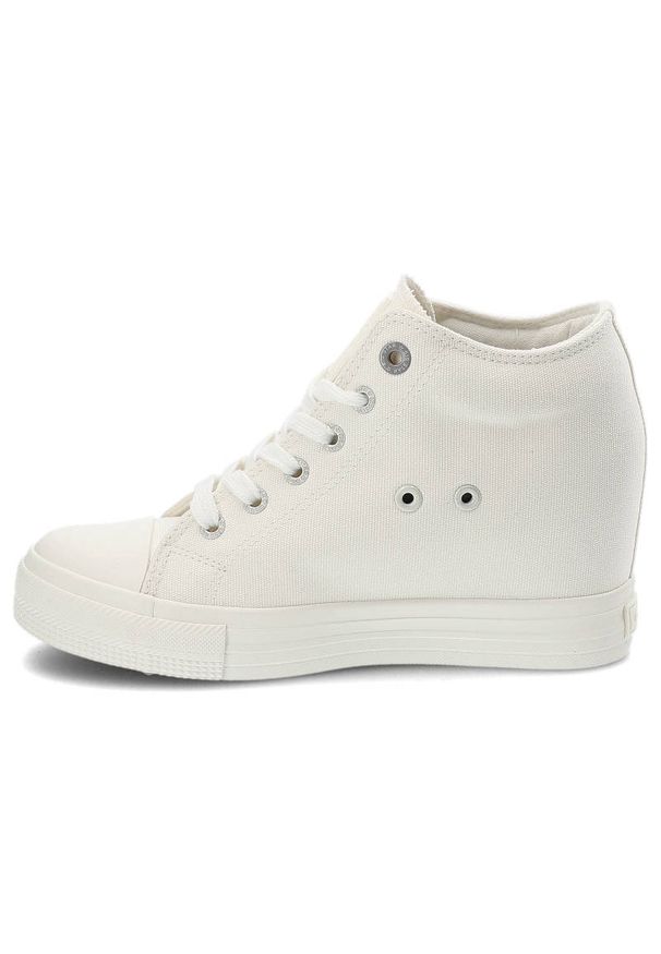 Big-Star - Białe Sneakersy Big Star Damskie Modne Obuwie. Okazja: na uczelnię, na spacer, na co dzień. Kolor: biały. Materiał: materiał. Szerokość cholewki: normalna. Styl: casual