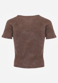 Renee - Brązowy T-shirt z Bawełny Ozdobiony Sercem z Cyrkonii Amythera. Okazja: na co dzień. Kolor: brązowy. Materiał: bawełna. Wzór: aplikacja. Styl: sportowy, casual, elegancki #2