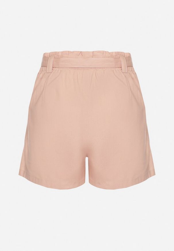 Born2be - Różowe Bawełniane Szorty z Wysokim Stanem i Paskiem Tananiella. Okazja: na spacer, na co dzień. Stan: podwyższony. Kolor: różowy. Materiał: bawełna. Sezon: lato. Styl: casual, elegancki