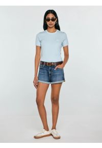 Big-Star - Koszulka damska z kontrastowym wykoŅczeniem jasnoniebieska Lemoure 400. Okazja: na co dzień. Kolor: niebieski. Materiał: dzianina, skóra, materiał. Długość rękawa: krótki rękaw. Wzór: geometria, haft, gładki. Styl: casual, klasyczny, elegancki #1