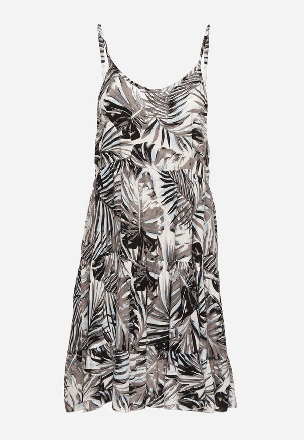 Born2be - Czarna Sukienka Bawełniana Rozkloszowana na Ramiączkach w Liście Natilsa. Okazja: na imprezę. Kolor: czarny. Materiał: bawełna. Długość rękawa: na ramiączkach. Sezon: lato. Typ sukienki: rozkloszowane