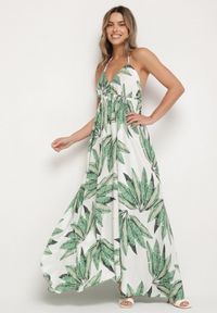 Born2be - Zielona Wiskozowa Sukienka z Motywem Liści Siloressa. Okazja: na co dzień. Kolor: zielony. Materiał: wiskoza. Sezon: lato. Styl: elegancki, casual