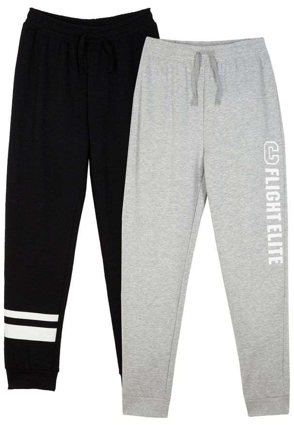 bonprix - Spodnie dresowe z miękkiej mieszanki bawełny (2 szt.). Kolor: czarny. Materiał: bawełna, materiał, dresówka