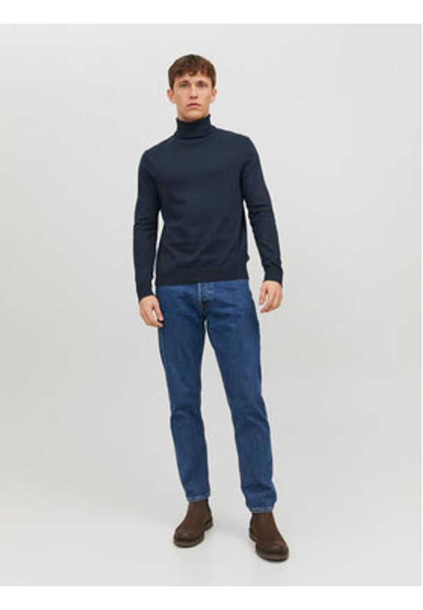 Jack & Jones Golf 12157417 Granatowy Regular Fit. Typ kołnierza: golf. Kolor: niebieski. Materiał: bawełna